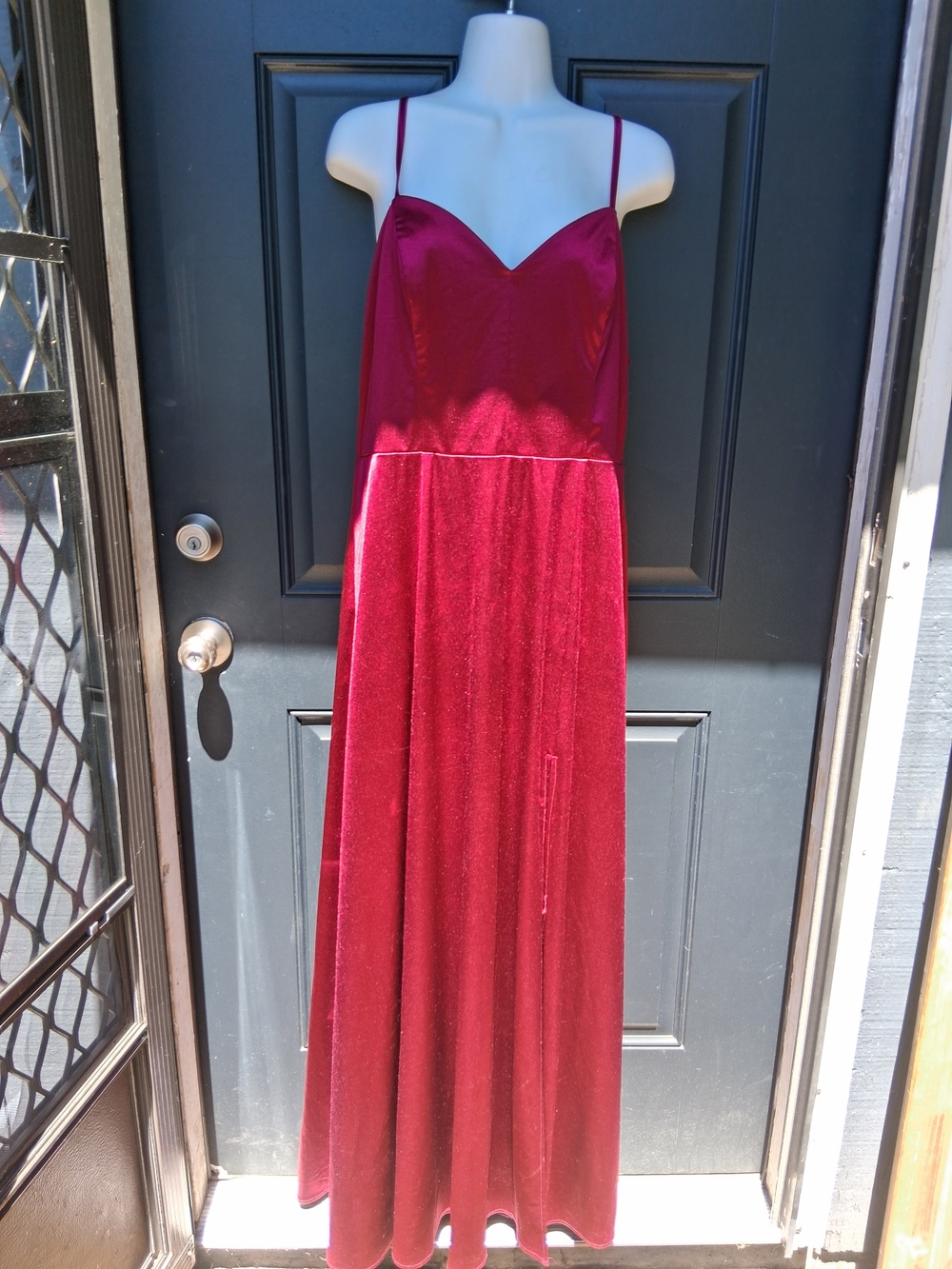 City Studio Red Velvet Maxi Dress with Spaghetti Straps